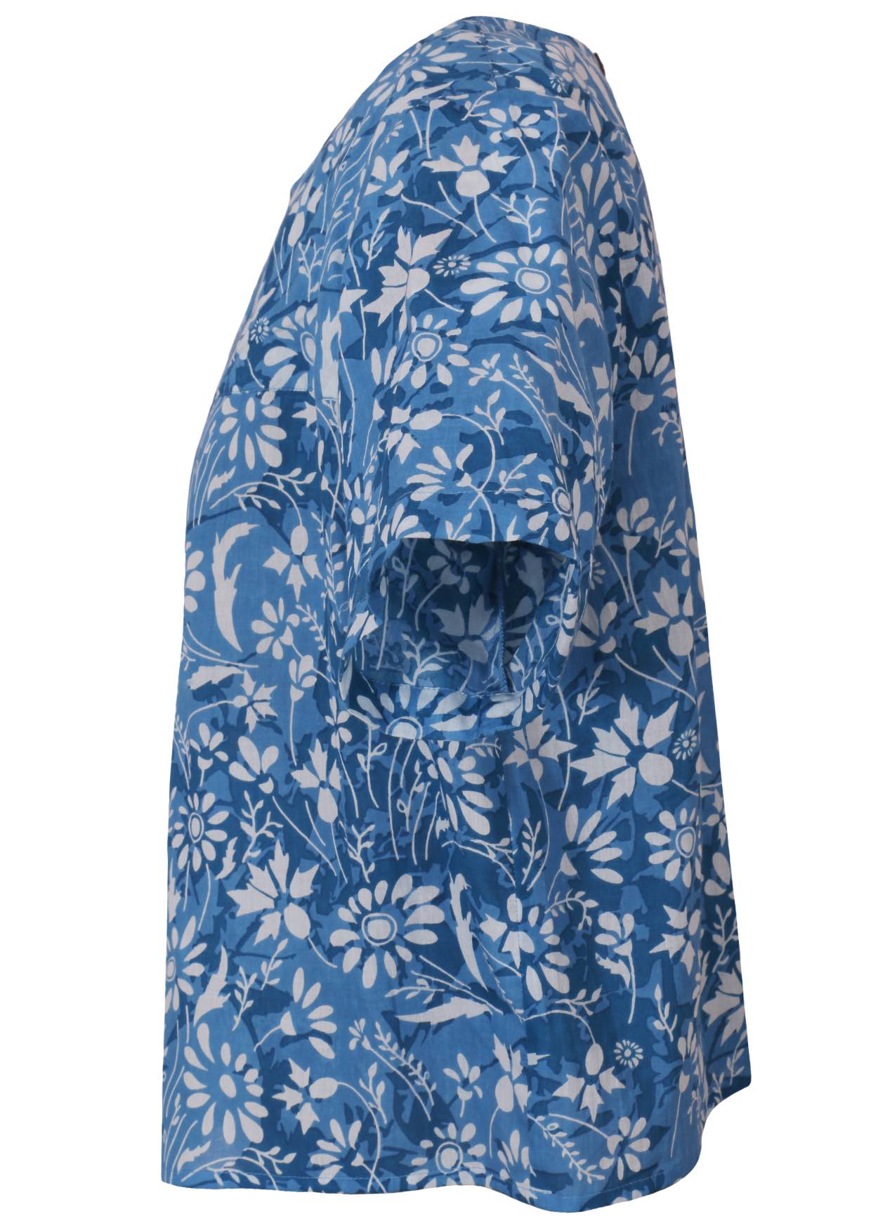 100% cotton blue floral blouse side view