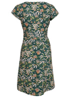 Nina Dress Flannel Flower green floral womens 100 percent cotton sundress with pockets  back view 