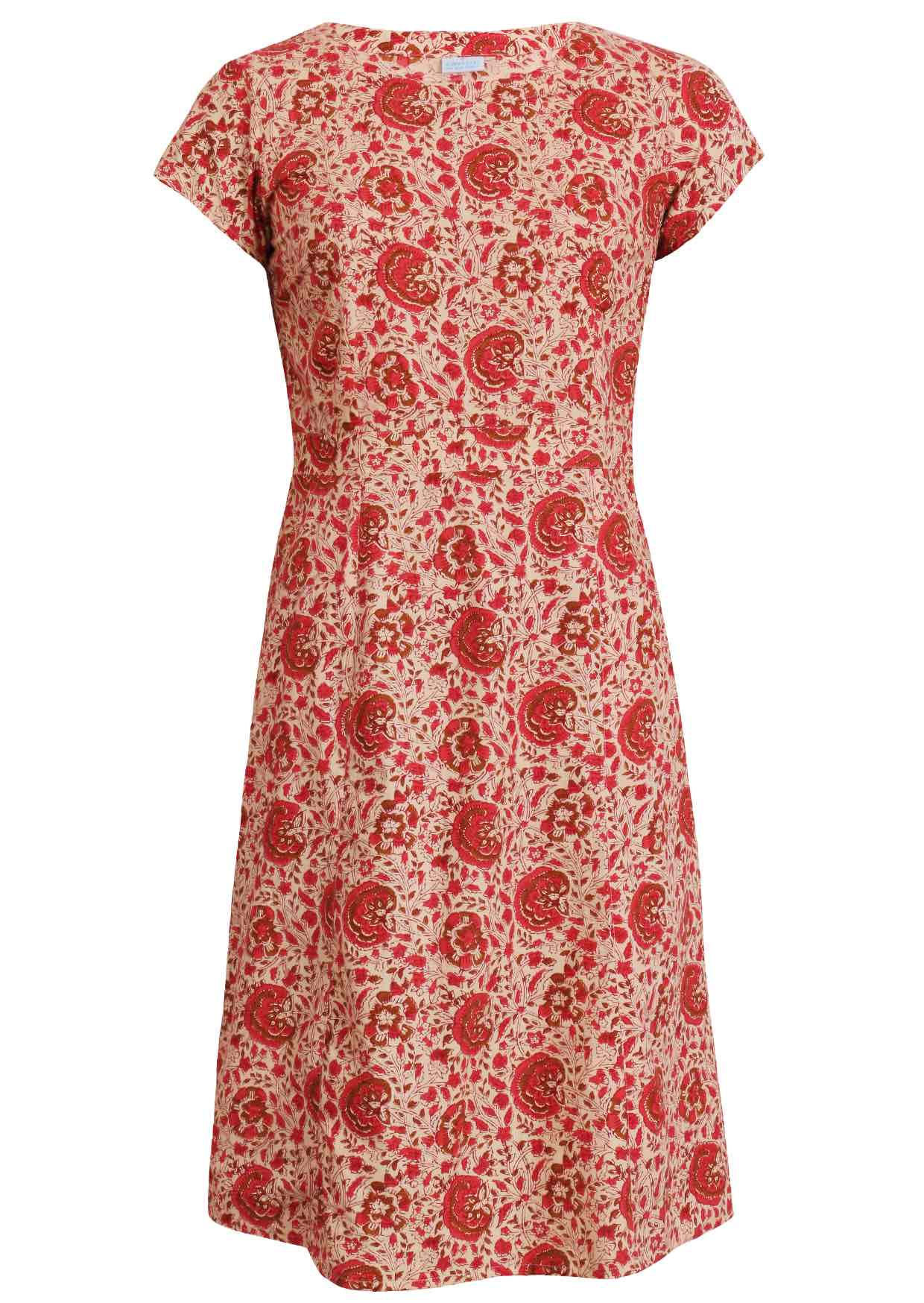 Cotton cap sleeved dress in floral print on a cream background 