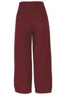 Back view of 100% cotton wide leg cotton corduroy pant in Cabernet with pockets.