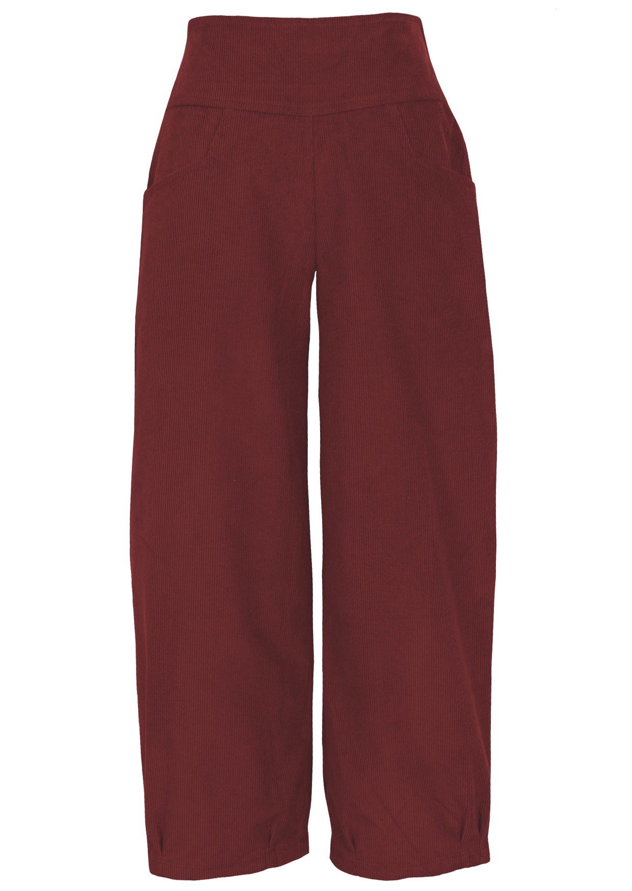 Front view of 100% cotton corduroy wide leg cotton pant in Cabernet