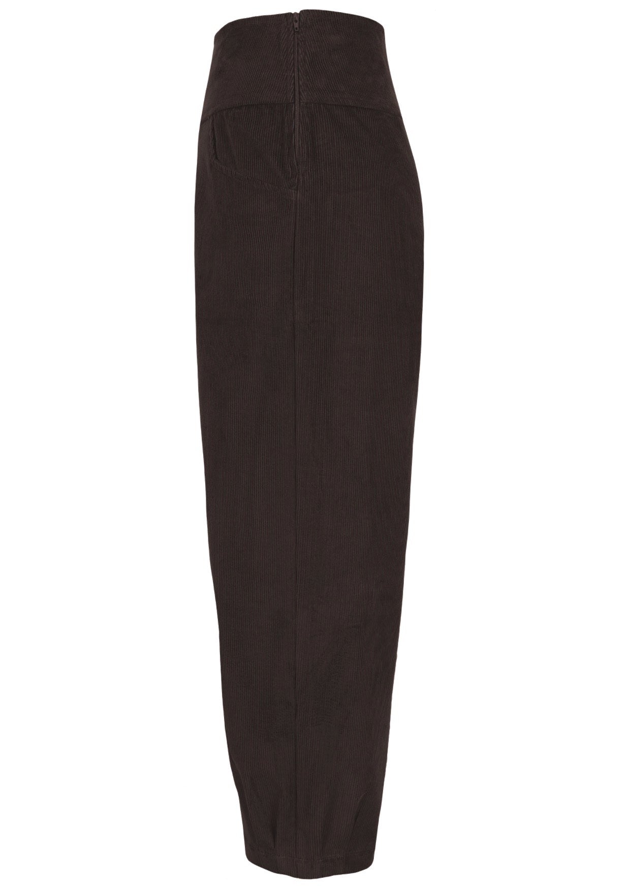 Side view of 100% cotton wide leg cotton corduroy pant in Ganache with side zip.