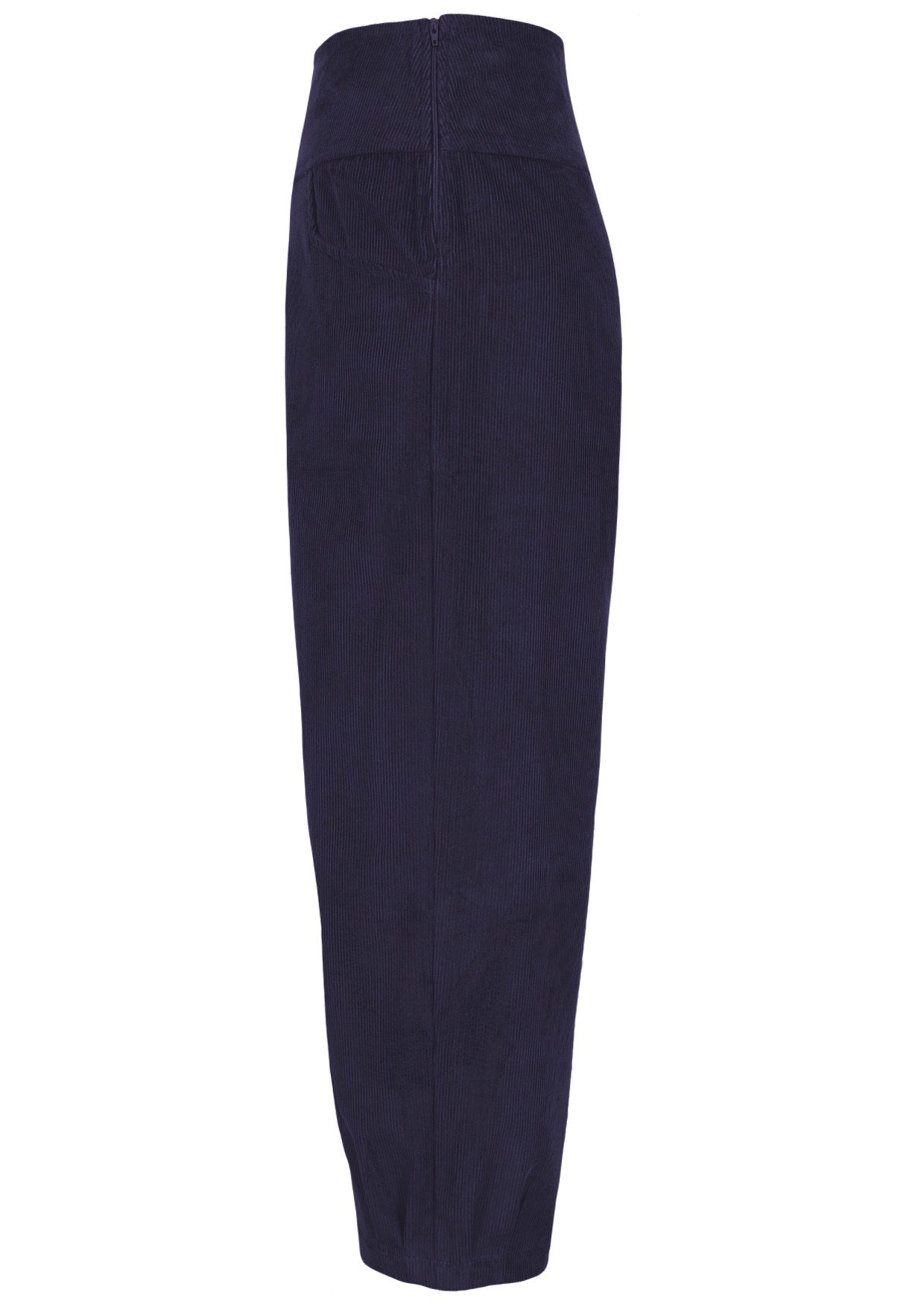 Side view of 100% cotton wide leg cotton corduroy pant in Maritime Blue with side zip.