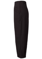 Side view of 100% cotton wide leg pants in black with pockets and side waist zipper 