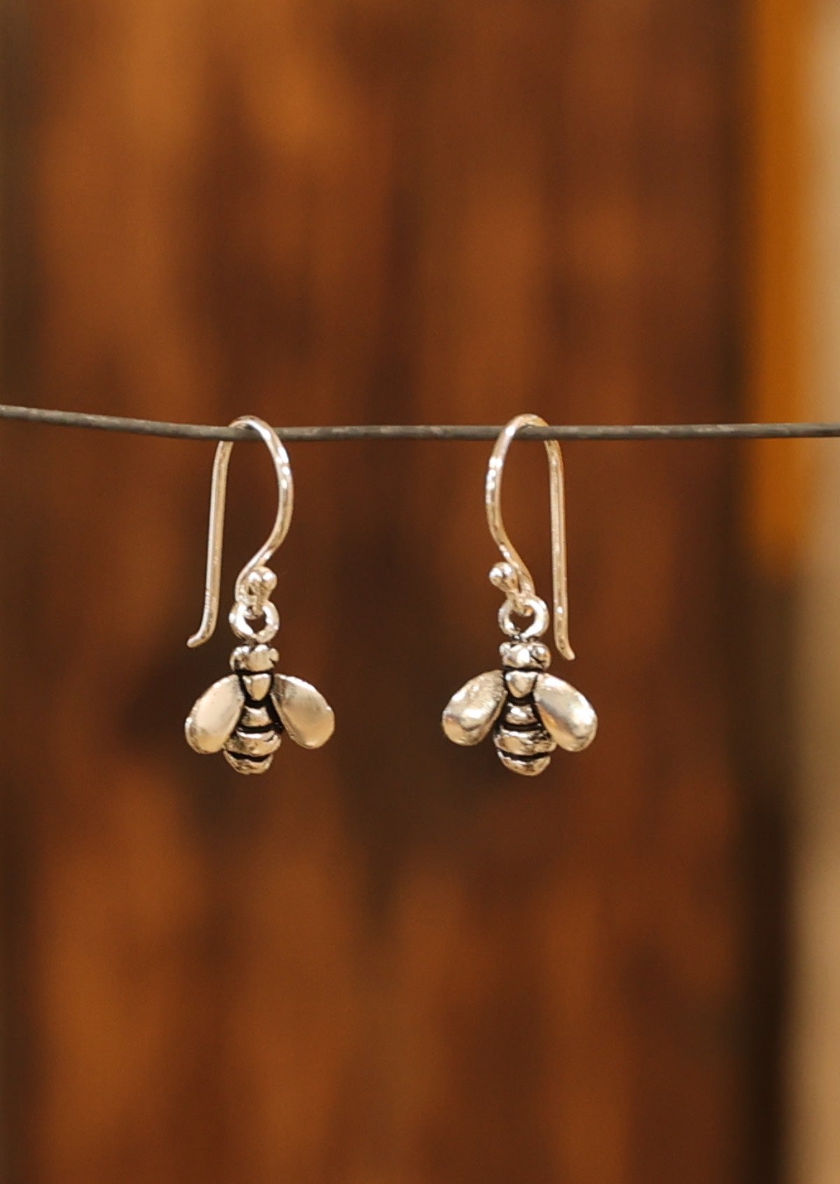 Sterling silver dangly bee earrings with wire hook