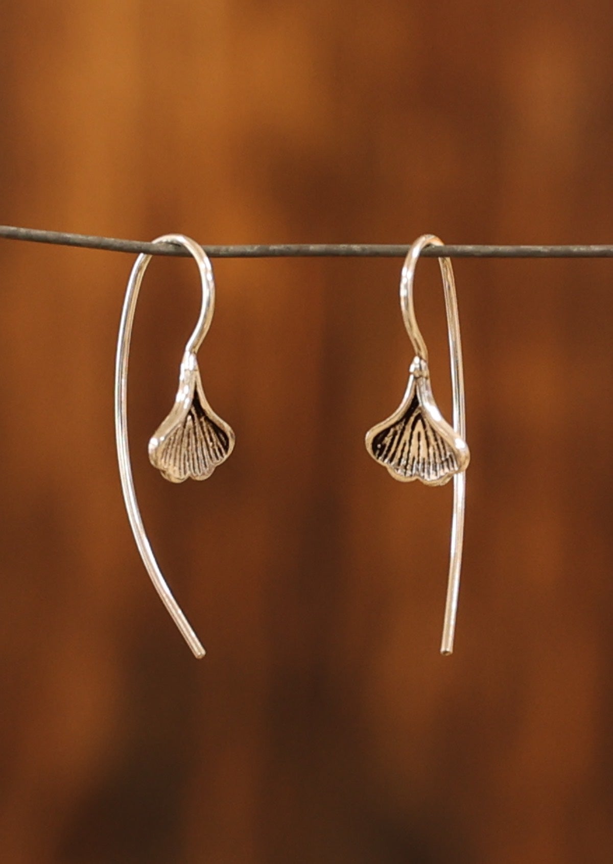 Sterling silver fixed hook ginko leaf earrings