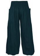 back view 100% cotton harem pants in deep teal