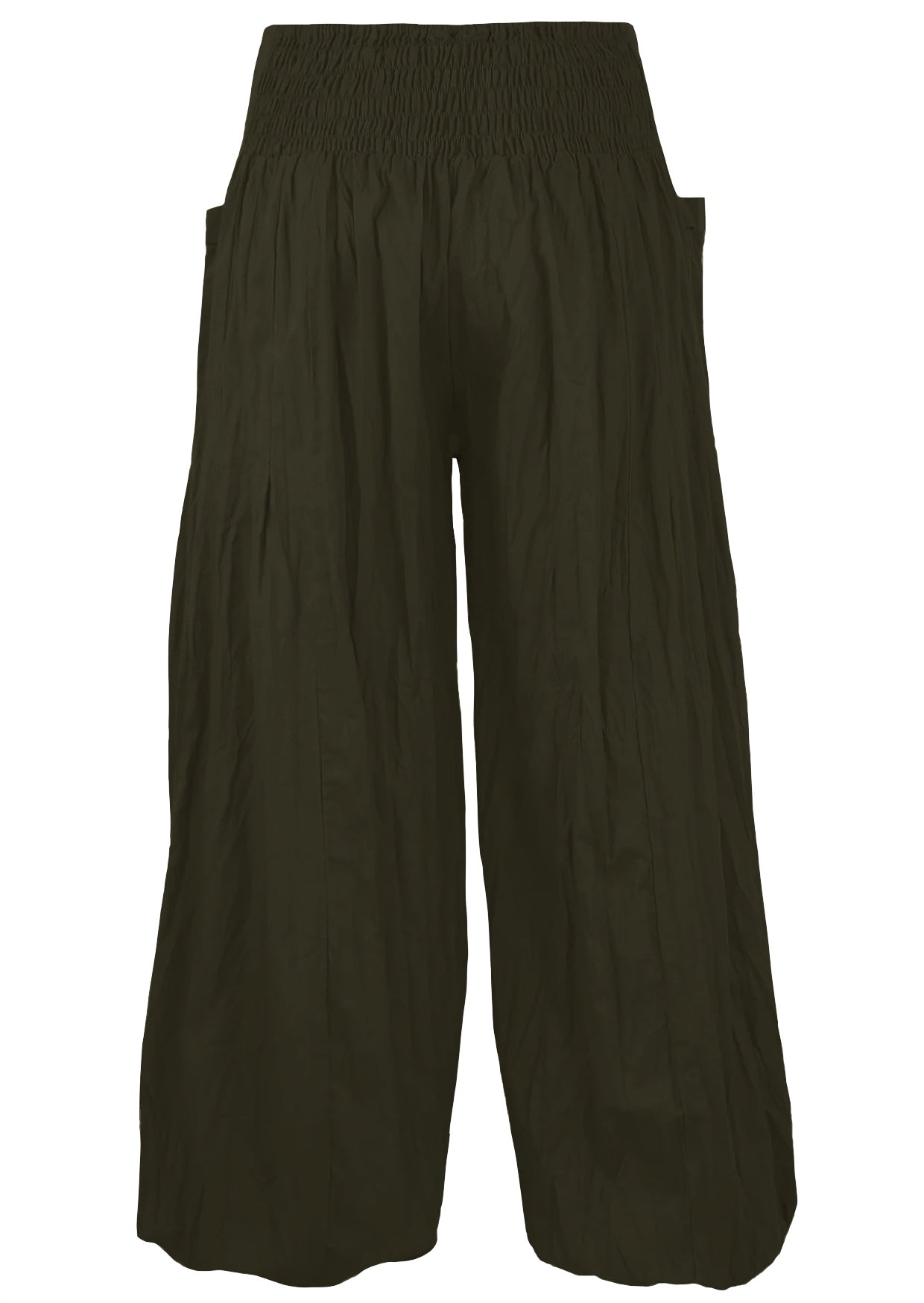 back view 100% cotton harem pants in Olive green shade