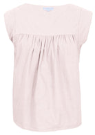 Front mannequin photo of cotton sleeveless top with gathers over bust, in natural white