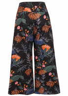 Black floral 100% cotton wide leg pants with side zipper and pockets