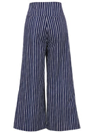 Back view of women's 100% cotton wide leg pant with side zip