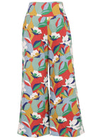 Front view of women's 100% cotton wide leg pant in floral print