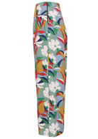 Side view of women's 100% cotton wide leg pant in floral print with pockets