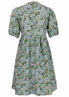 Elbow length sleeve cotton dress with sage green based floral print