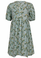 V-neck cotton dress with sage green based floral print