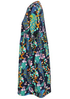 100% cotton dress in navy blue based floral print with pockets.