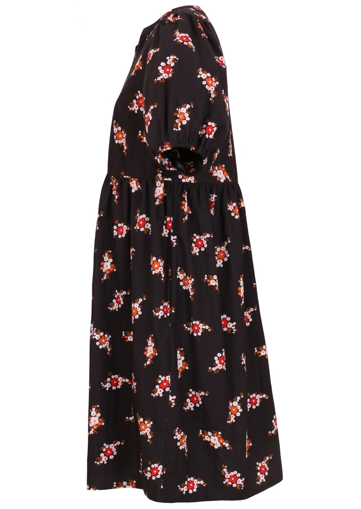 100% cotton dress with black based floral print.