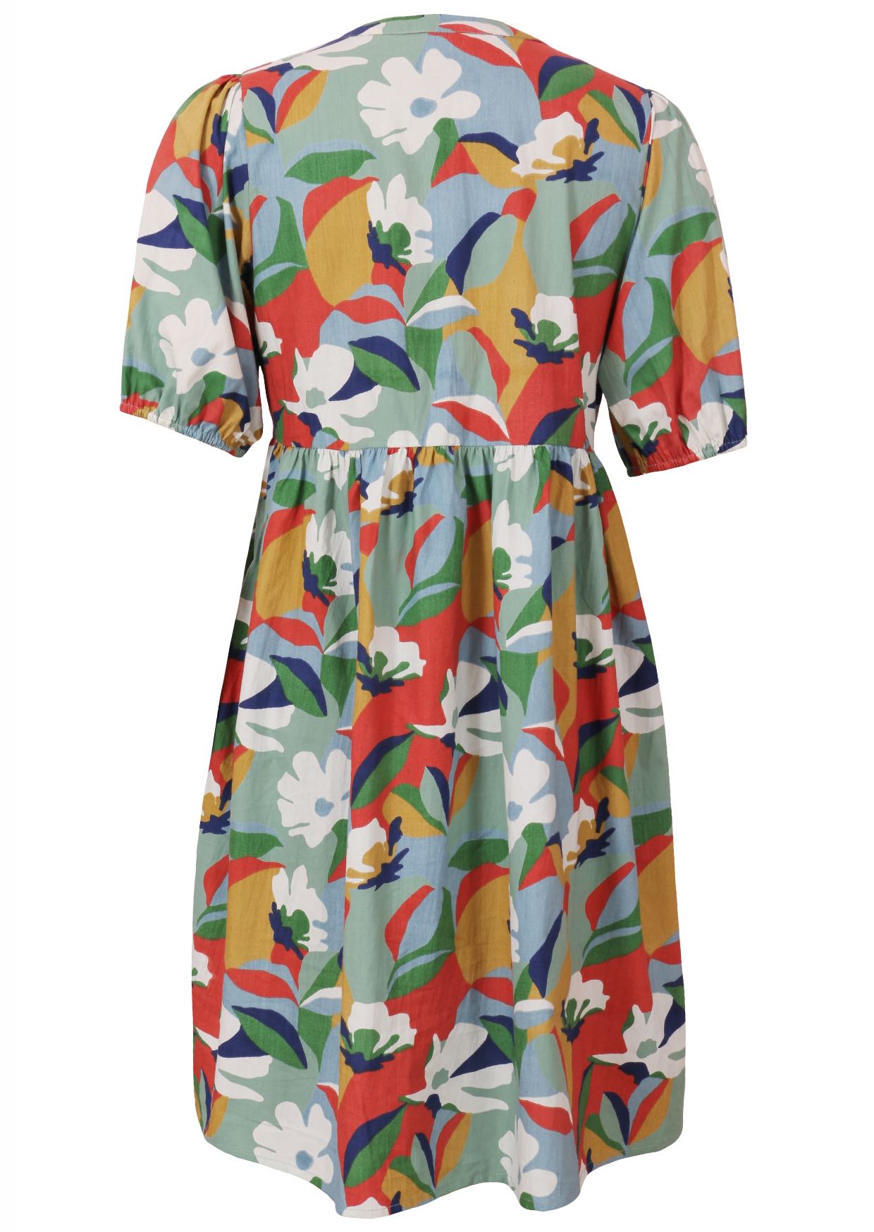 Elbow length sleeve cotton dress in retro style floral print