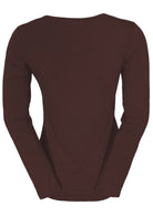 Dark view of long sleeve round neck soft stretch rayon top in dark brown