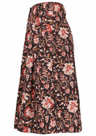 Knee length button cotton skirt with box pleats, pockets and belt loops