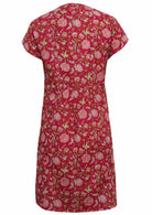 Back mannequin photo of cotton cap sleeve tunic in red based floral print