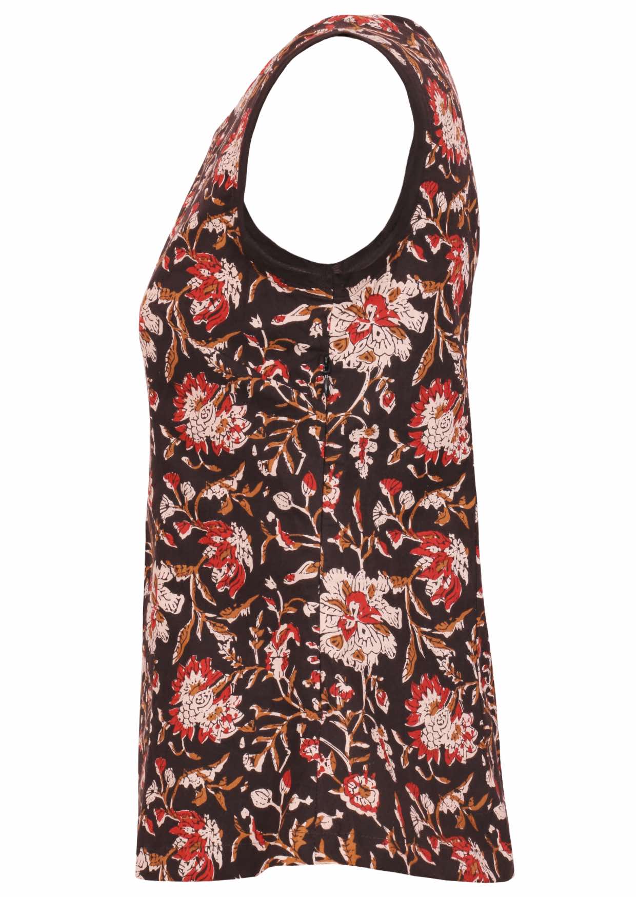 Floral print sleeveless cotton top with a hidden side zip