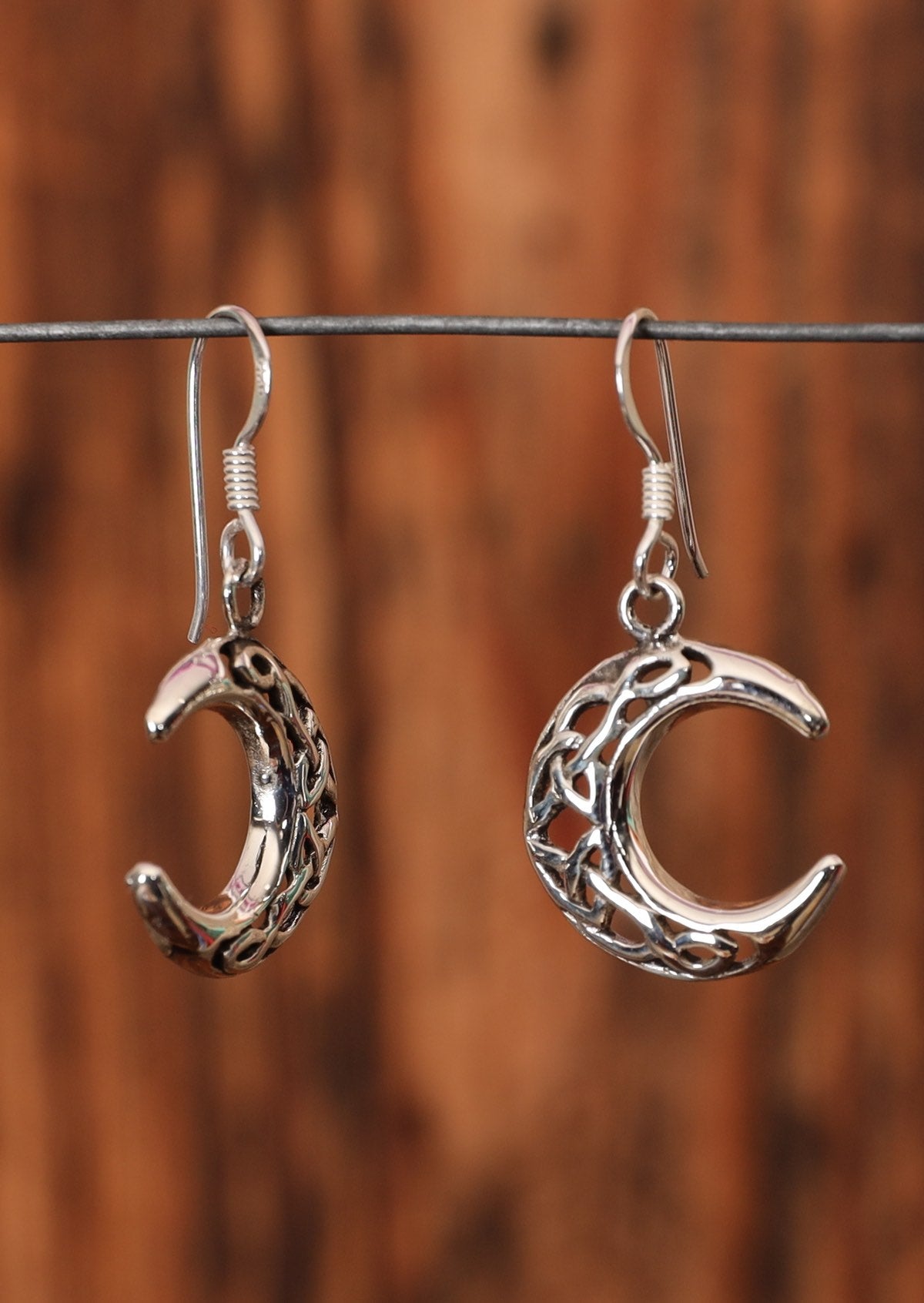 Sterling Silver 2024 Half Moon Dangle Textured Earrings.