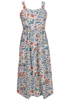 White based floral sleeveless dress on a white background