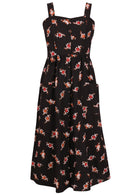 Black based floral sleeveless dress on a white background