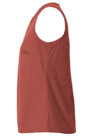 100% cotton sleeveless top in burnt henna with high round neckline and side bust darts 