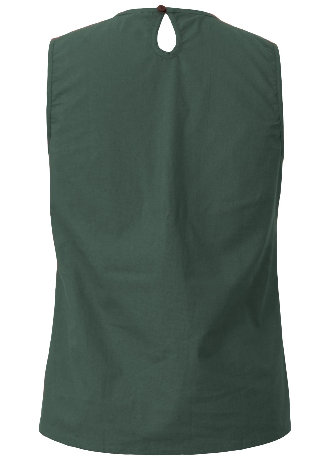 Relaxed fit 100% cotton top in jungle green, without sleeves top with button at nape of the neck