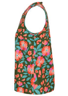 Cotton top with floral print in olive green base