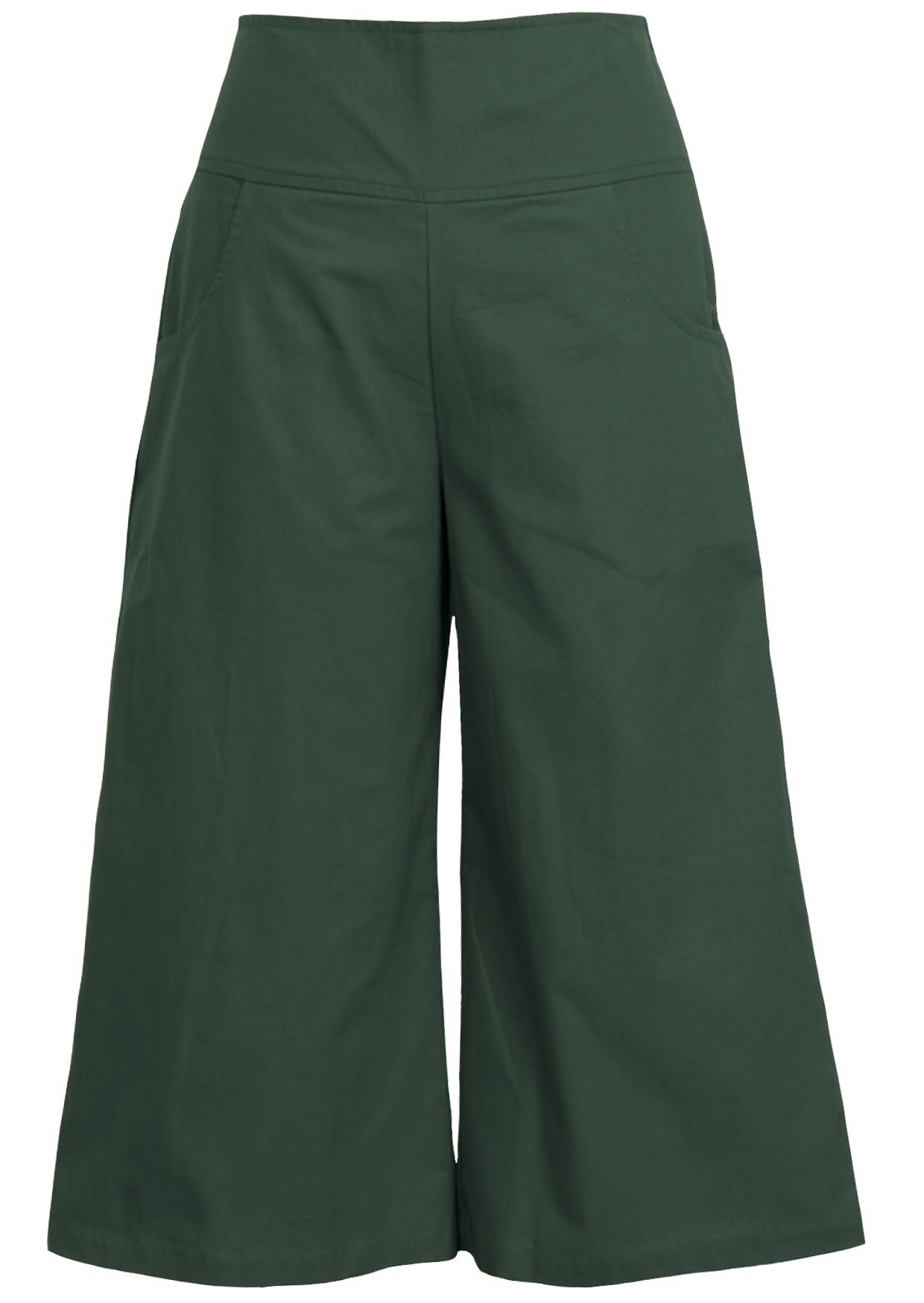 Tenzin Pant Jungle Green | 100% Cotton Wide-leg Capri Pants Plain