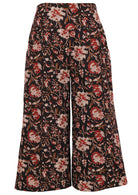 100% cotton wide leg 3/4 length pants wih wide flat waistband, side zipper and pockets