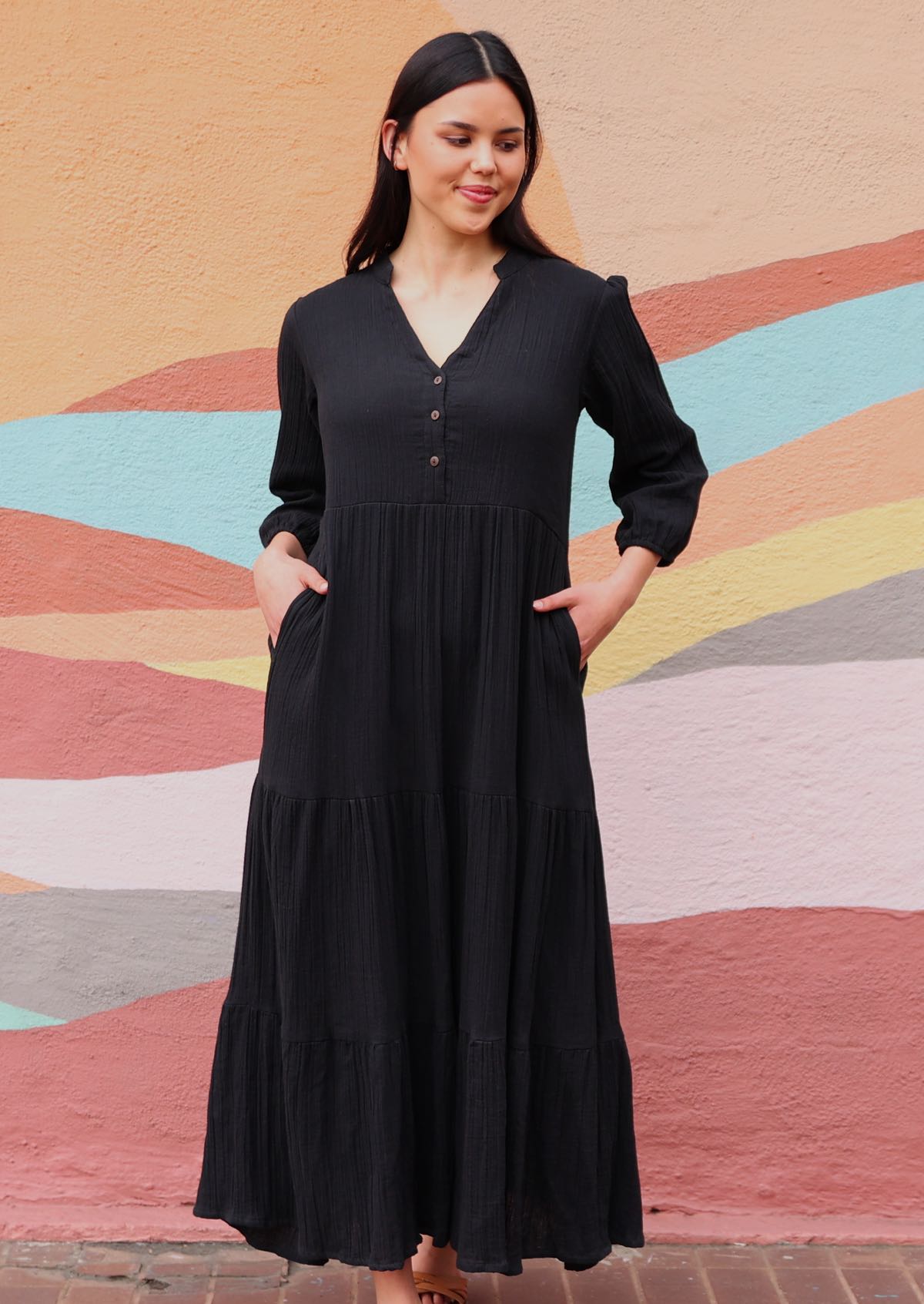 Black maxi dress with pockets online