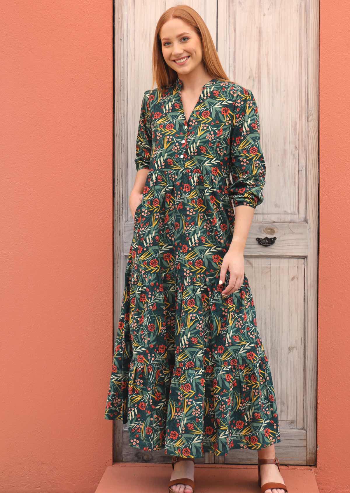 Green floral print 2025 maxi dress