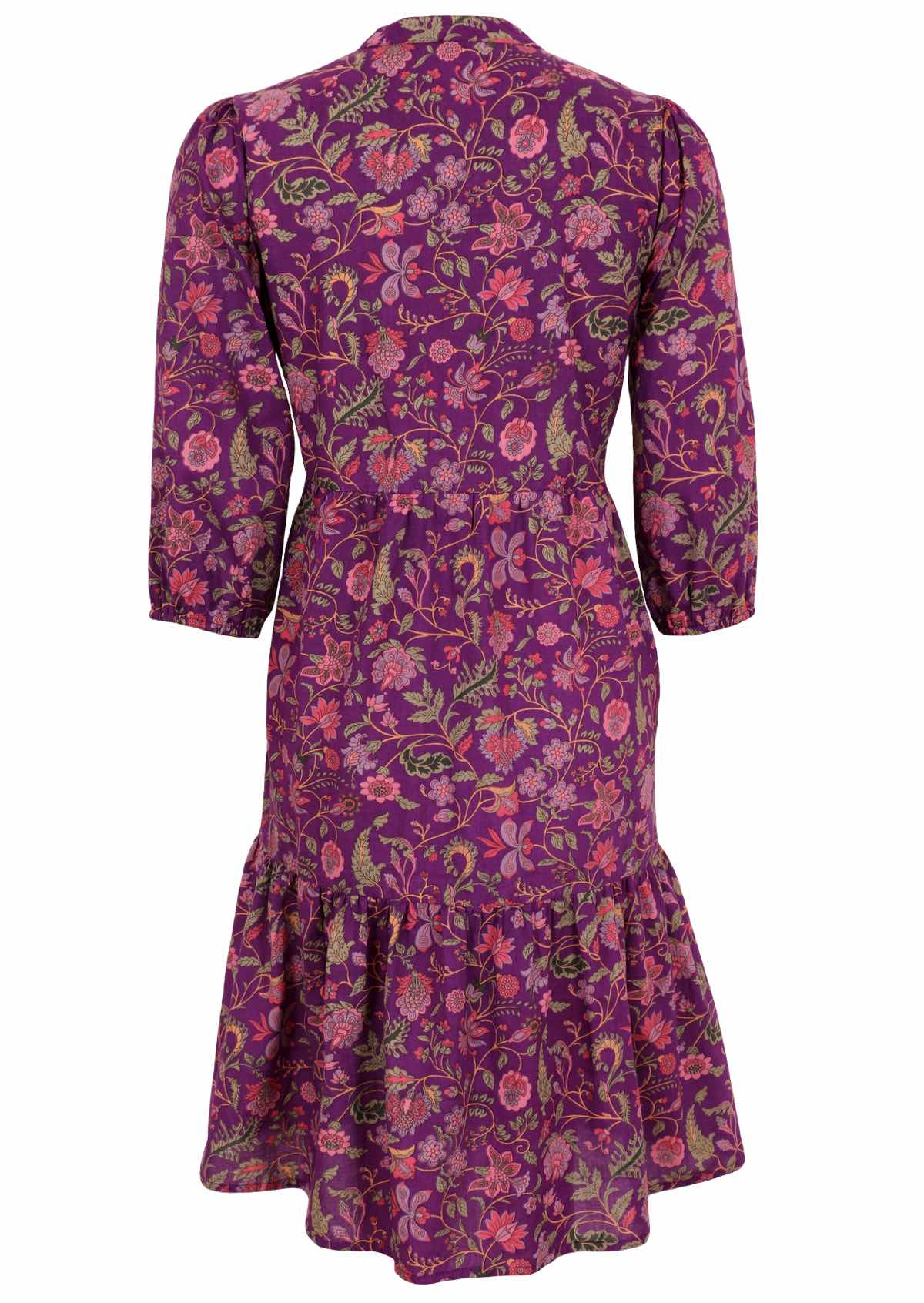Purple base floral print cotton midi dress