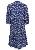 Loose fit cotton midi dress with mandarin collar, 3/4 sleeves and pockets.
