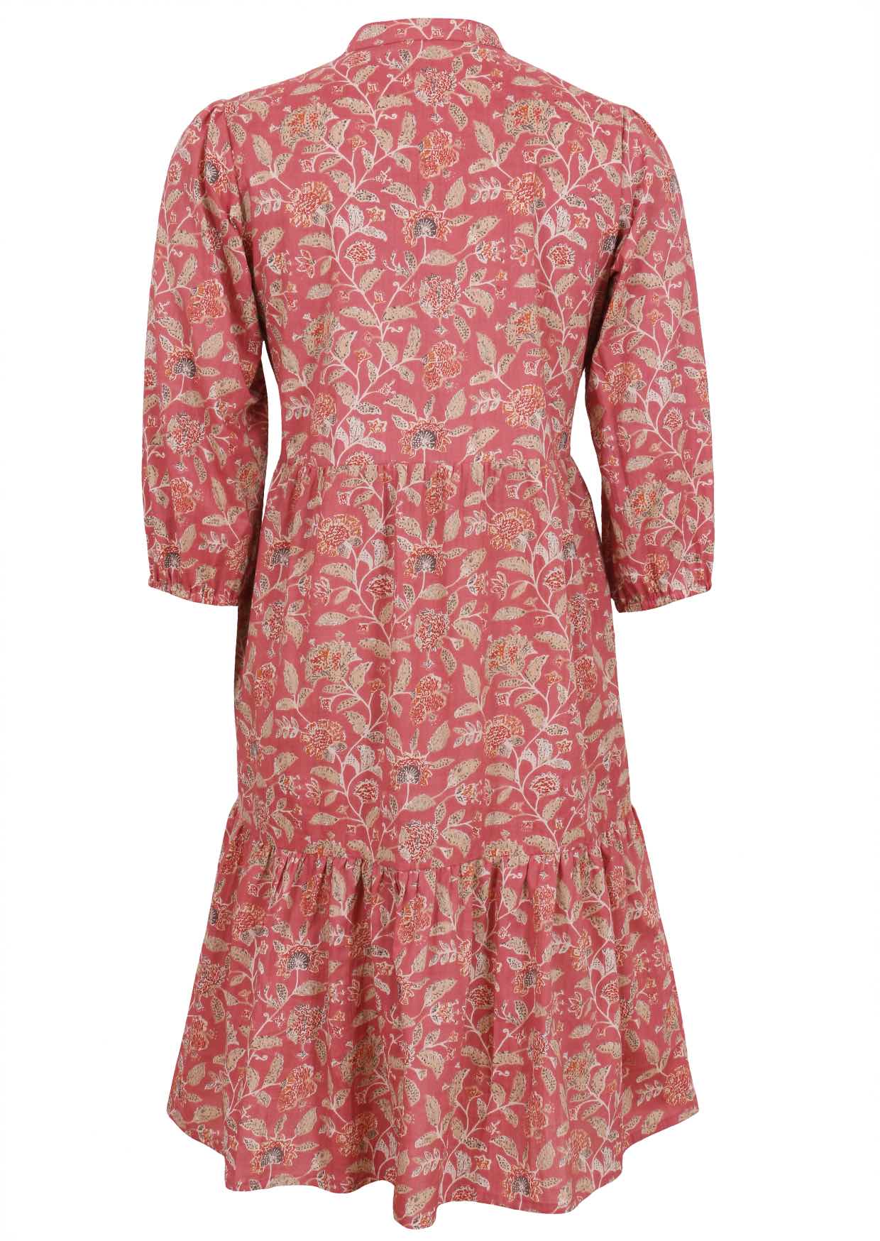 Loose fit cotton midi dress with mandarin collar, 3/4 sleeves and pockets.