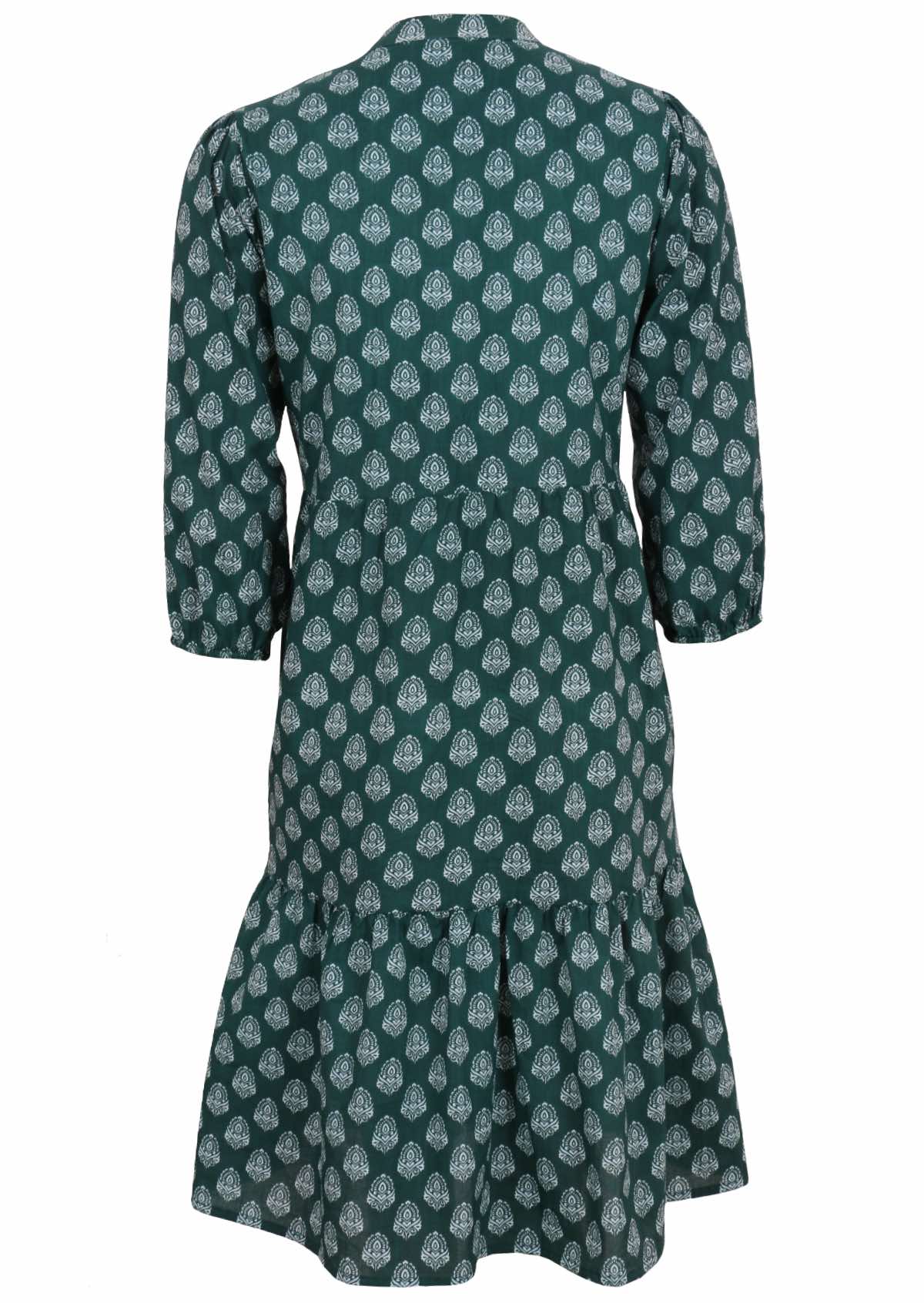 Lightweight cotton midi dress with tiered skirt and 3/4 sleeves