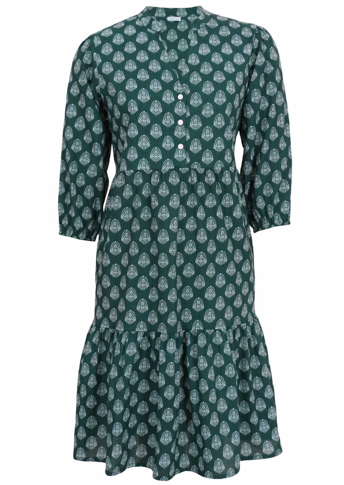 Lightweight cotton boho midi dress with 3/4 sleeves