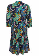 Loose fit cotton midi dress with mandarin collar, 3/4 sleeves and pockets.
