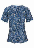 Back mannequin photo of cotton relaxed fit short sleeve top with gathers under the bust and deep pockets