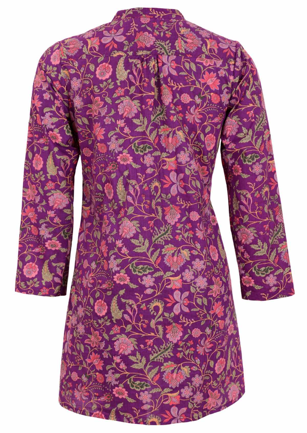Cotton long sleeve tunic in sweet purple floral print