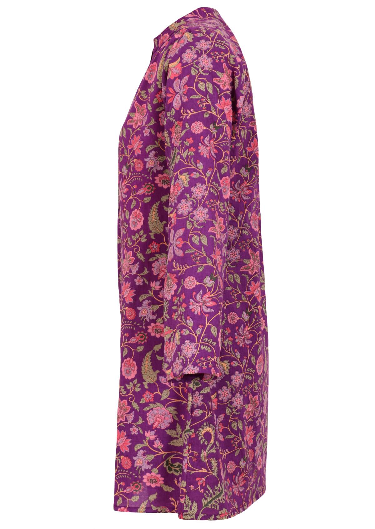 Long sleeve cotton tunic in purple floral print