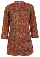 front view of Torvi Tunic wild spice featuring mandarin collar