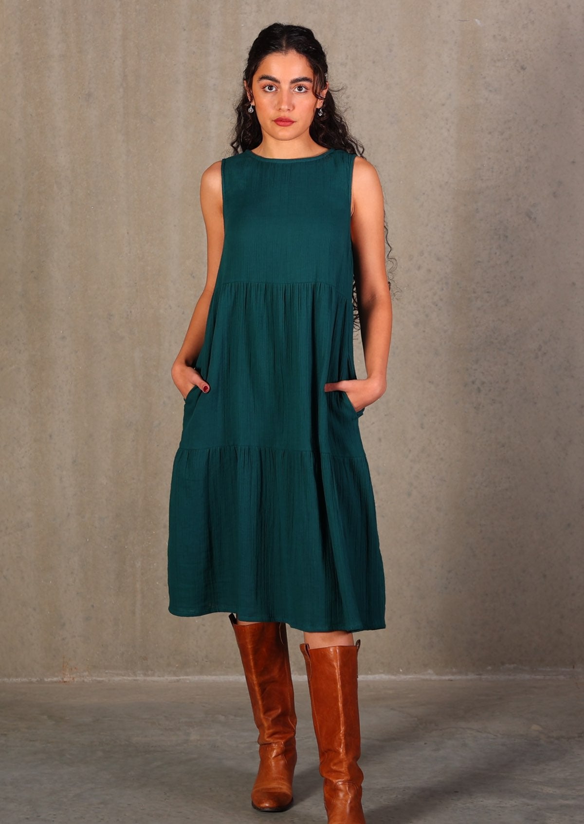 Double cotton sleeveless dress is great for warm days and can be layered in the cool