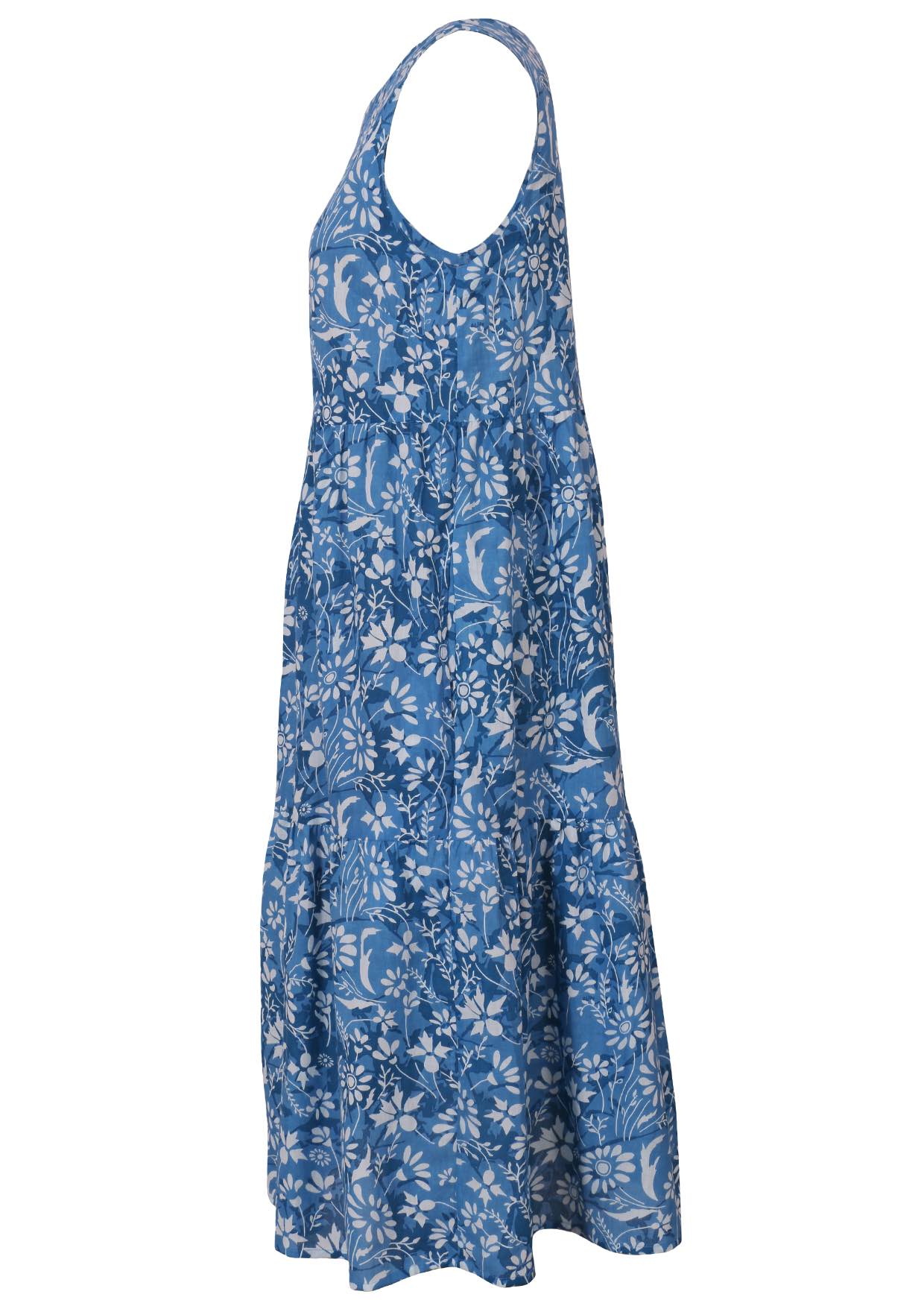 blue 100% cotton floral dress side view