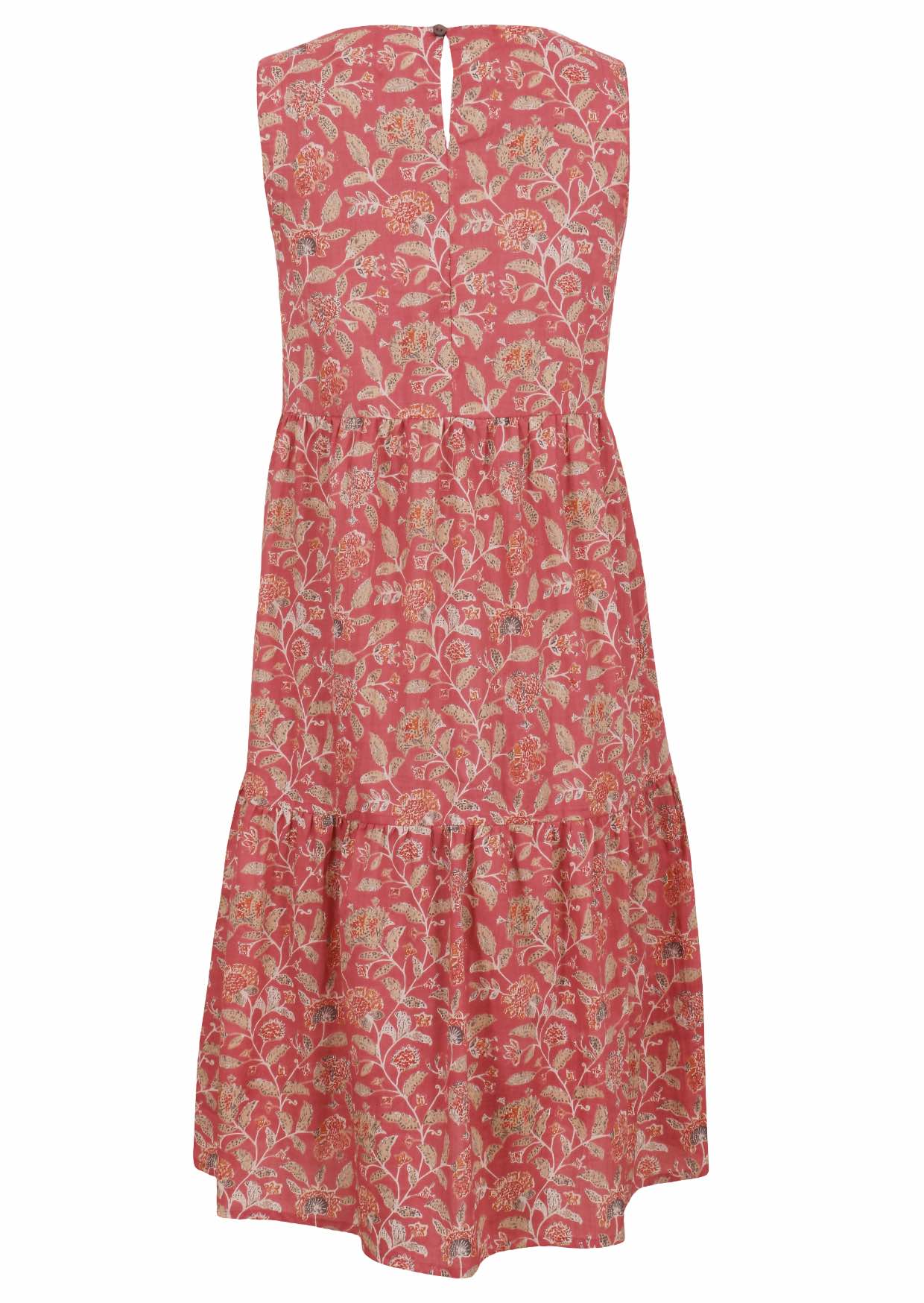 Pink Indian Cotton Floral Dress back view of ghost manequin image 