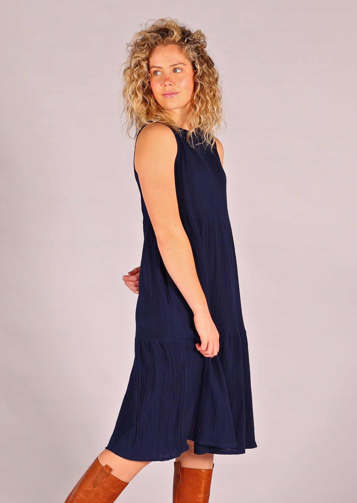 Sleeveless double cotton dress is perfect for warm days, or can be layered in the cool